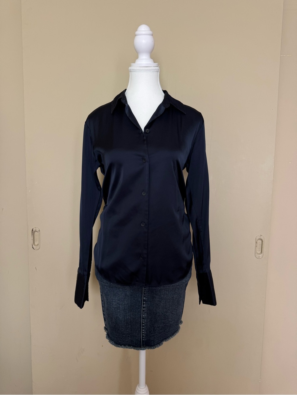Abercrombie & Fitch Navy Satin Button-Front Blouse